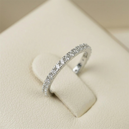 CZ stacking eternity band ring in silver tone with a continuous row of sparkle stones
