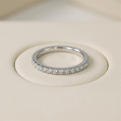 CZ stacking eternity band ring in silver tone with evenly spaced round sparkle stones