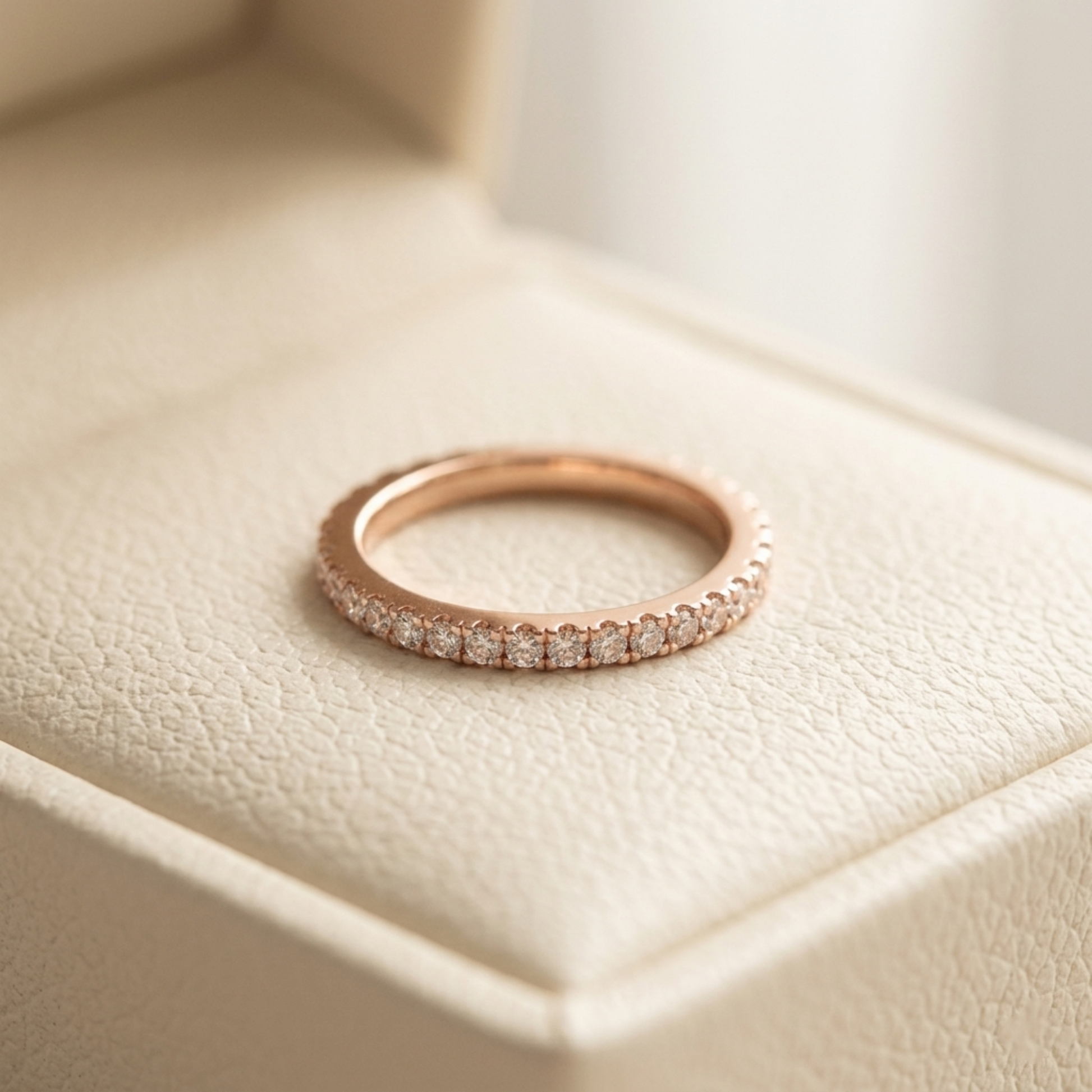 CZ stacking eternity band ring in rose gold tone with continuous round sparkle stones