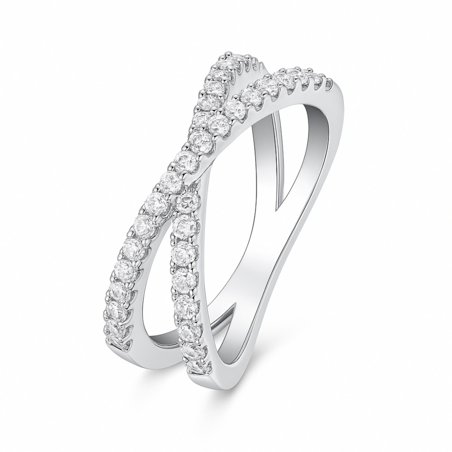 Sterling Silver Criss Cross Infinity Half Eternity 1.5mm Paved CZ Ring J - T1/2