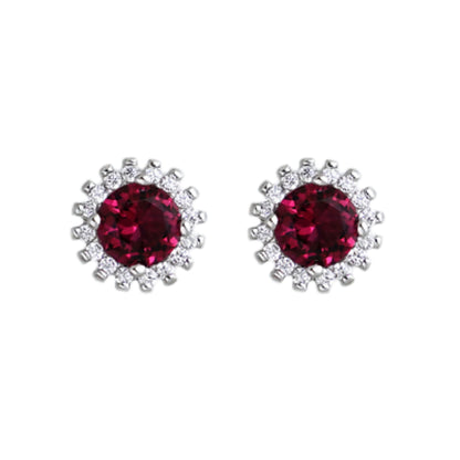 Red sterling silver ruby cut CZ halo round studs earring jewellery boxes - sugarkittenlondon