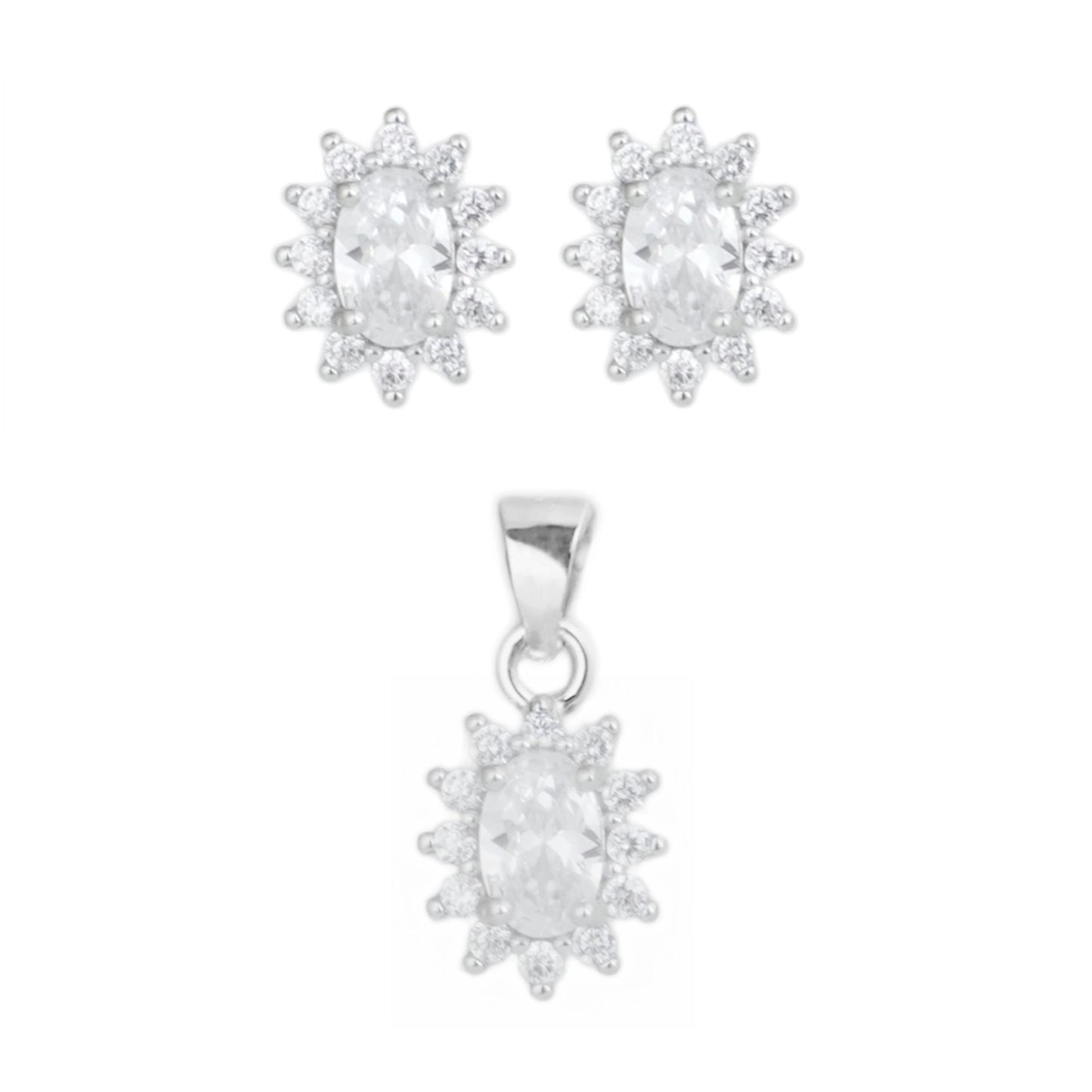 Sterling Silver Oval White CZ Cluster Stud Earrings - sugarkittenlondon