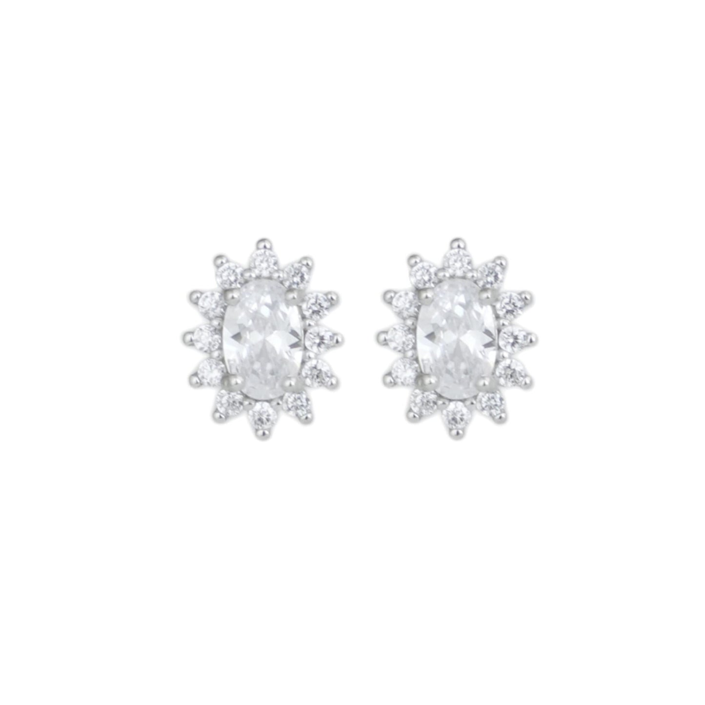 Sterling Silver Oval White CZ Cluster Stud Earrings - sugarkittenlondon