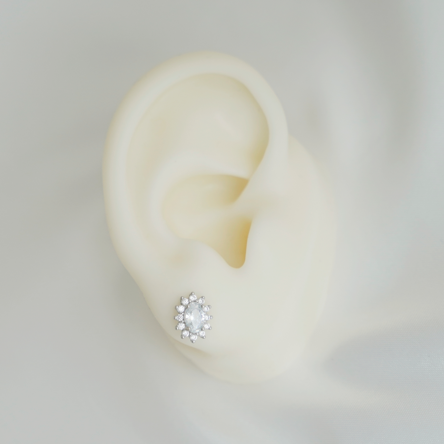 Sterling Silver Oval White CZ Cluster Stud Earrings - sugarkittenlondon