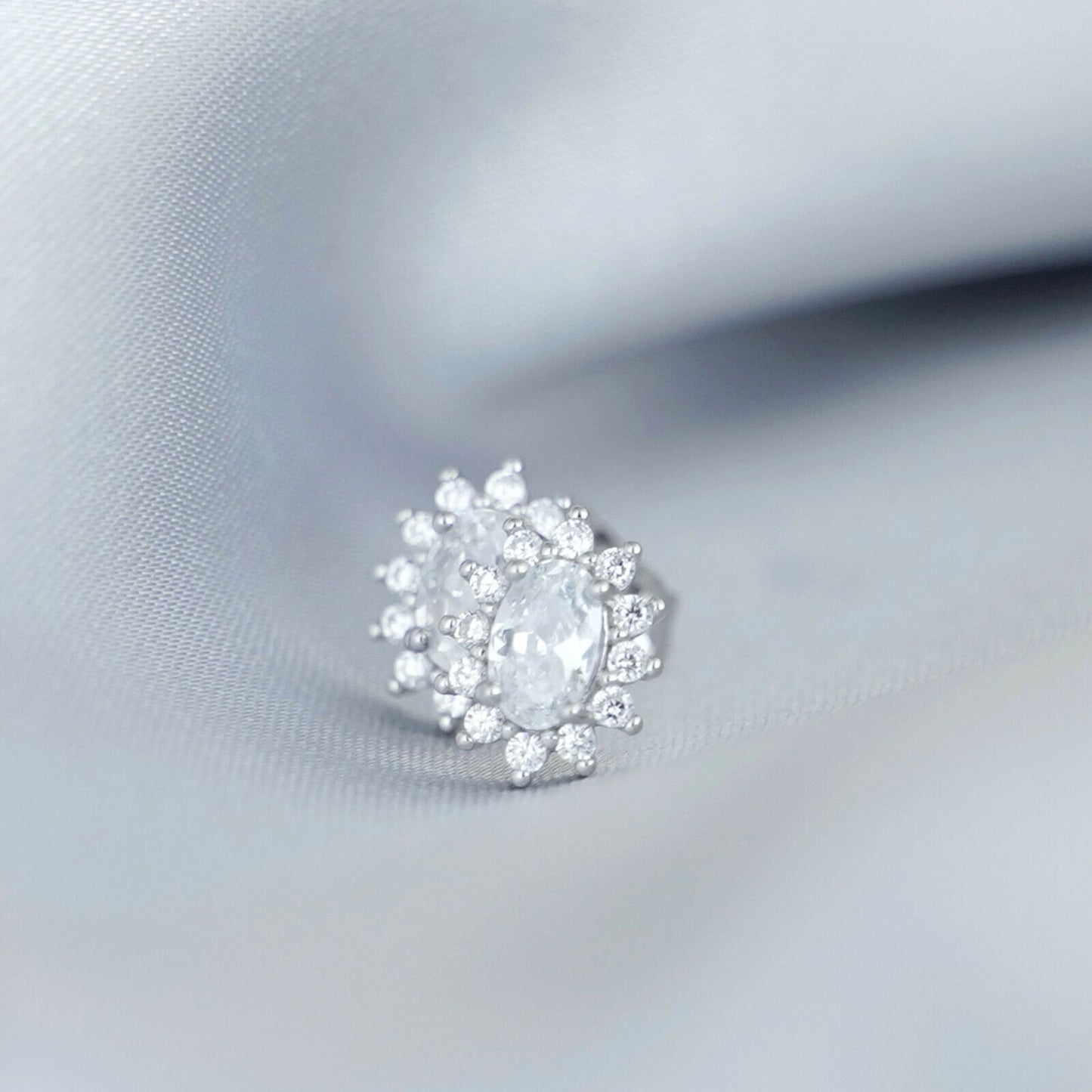 Sterling Silver Oval White CZ Cluster Stud Earrings - sugarkittenlondon