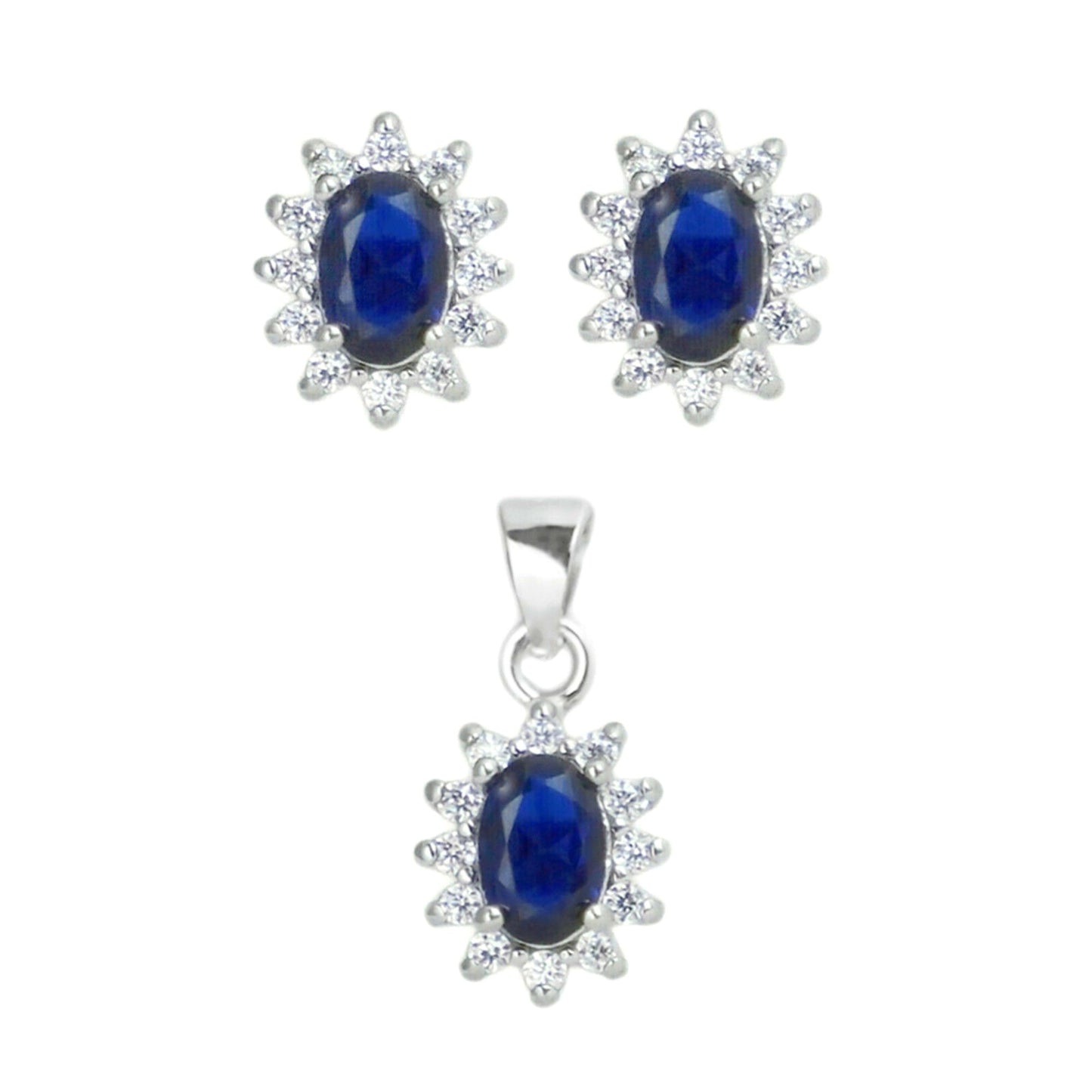 Blue Sapphire Colour CZ Cluster Stud Earrings in Sterling Silver - sugarkittenlondon