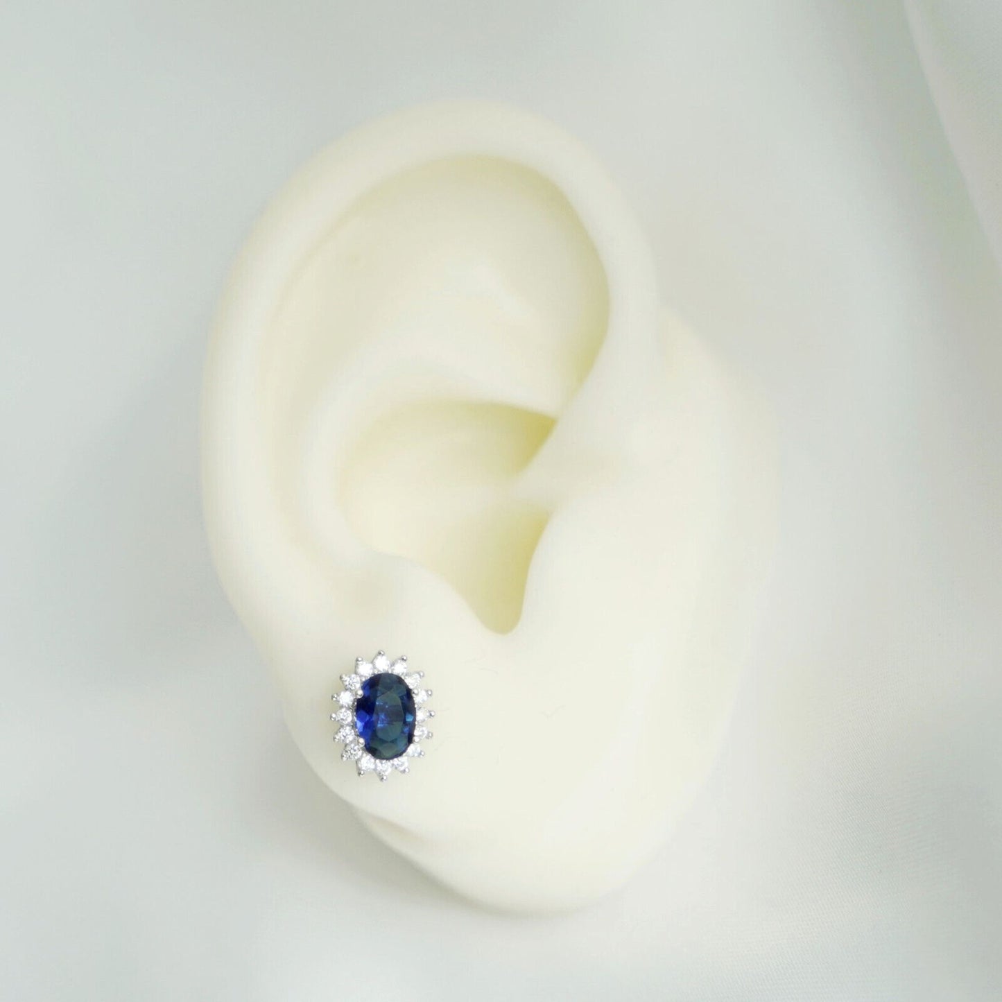 Cluster Stud Earrings in Sterling Silver with Blue Sapphire CZ - sugarkittenlondon