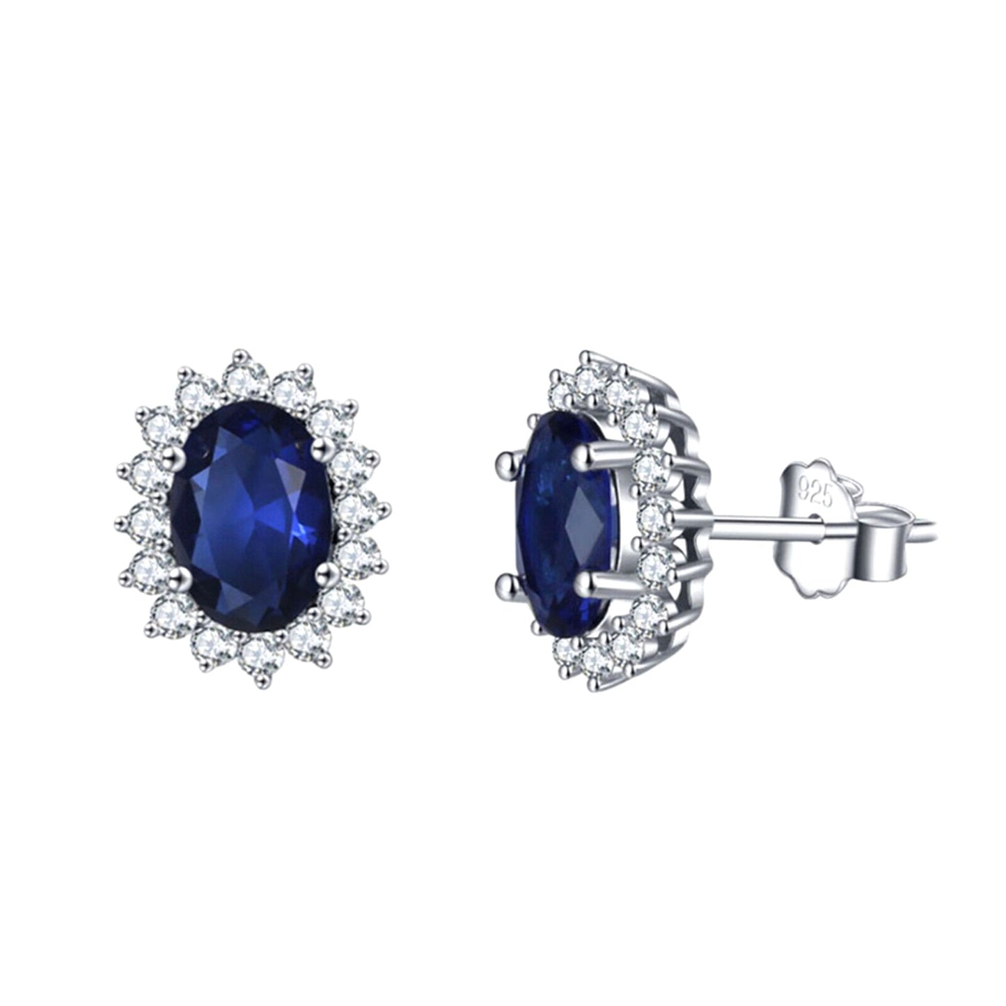 Cluster Stud Earrings in Sterling Silver with Blue Sapphire CZ - sugarkittenlondon