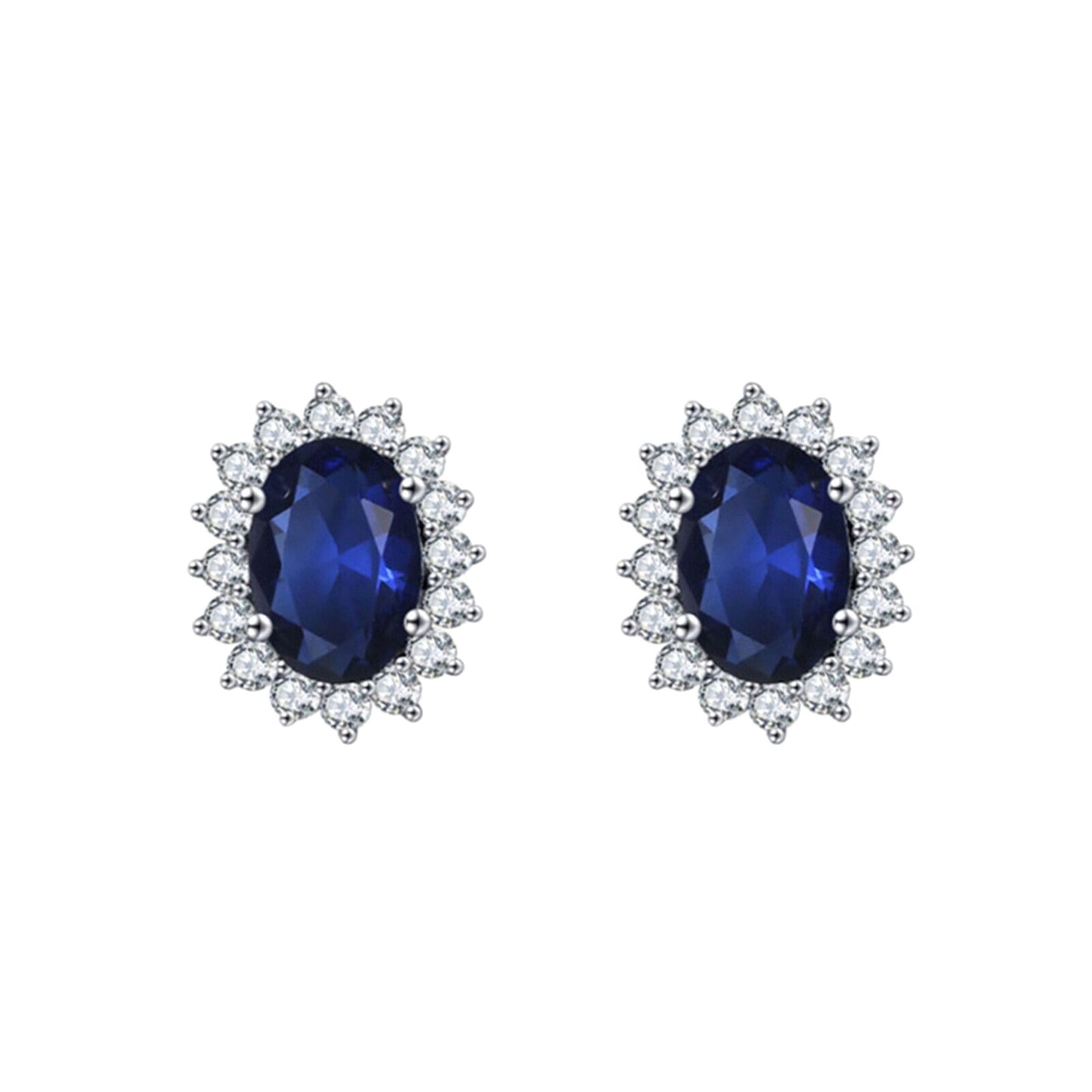 Cluster Stud Earrings in Sterling Silver with Blue Sapphire CZ - sugarkittenlondon