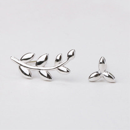 Sterling Silver Mismatch Leaf Stud Climber Stud Earrings