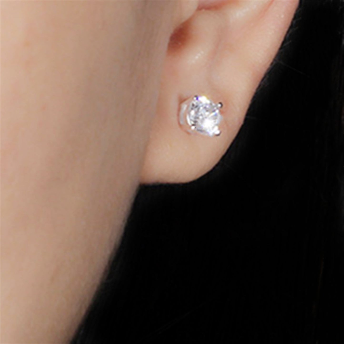 Sterling Silver 4 Claw Round 5mm CZ Stud Earrings Light Blue Aquamarine Clear White