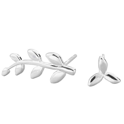 Sterling Silver Mismatch Leaf Stud Climber Stud Earrings
