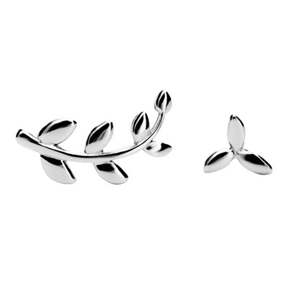 Sterling Silver Mismatch Leaf Stud Climber Stud Earrings