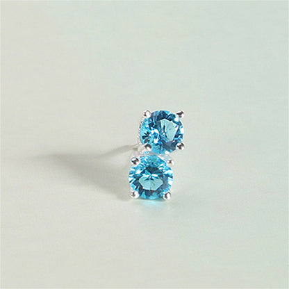 Sterling Silver 4 Claw Round 5mm CZ Stud Earrings Light Blue Aquamarine Clear White