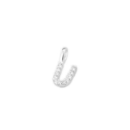 Mini Alphabet Charm, U-förmiger Buchstaben-Anhänger mit funkelnden Steinen