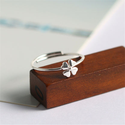 Sterling Silver Lucky Four Leaf Clover Love Hearts Shamrock Stack Ring - sugarkittenlondon