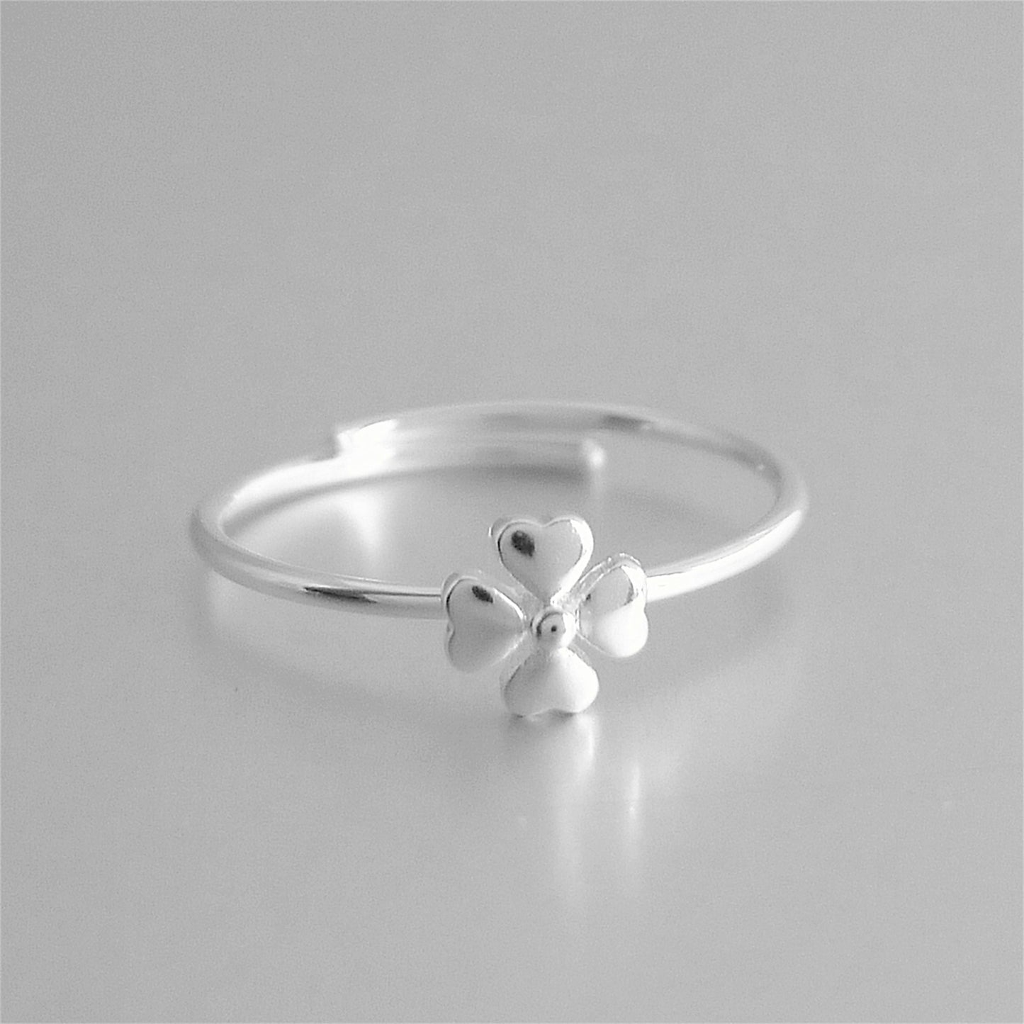 Sterling Silver Lucky Four Leaf Clover Love Hearts Shamrock Stack Ring - sugarkittenlondon