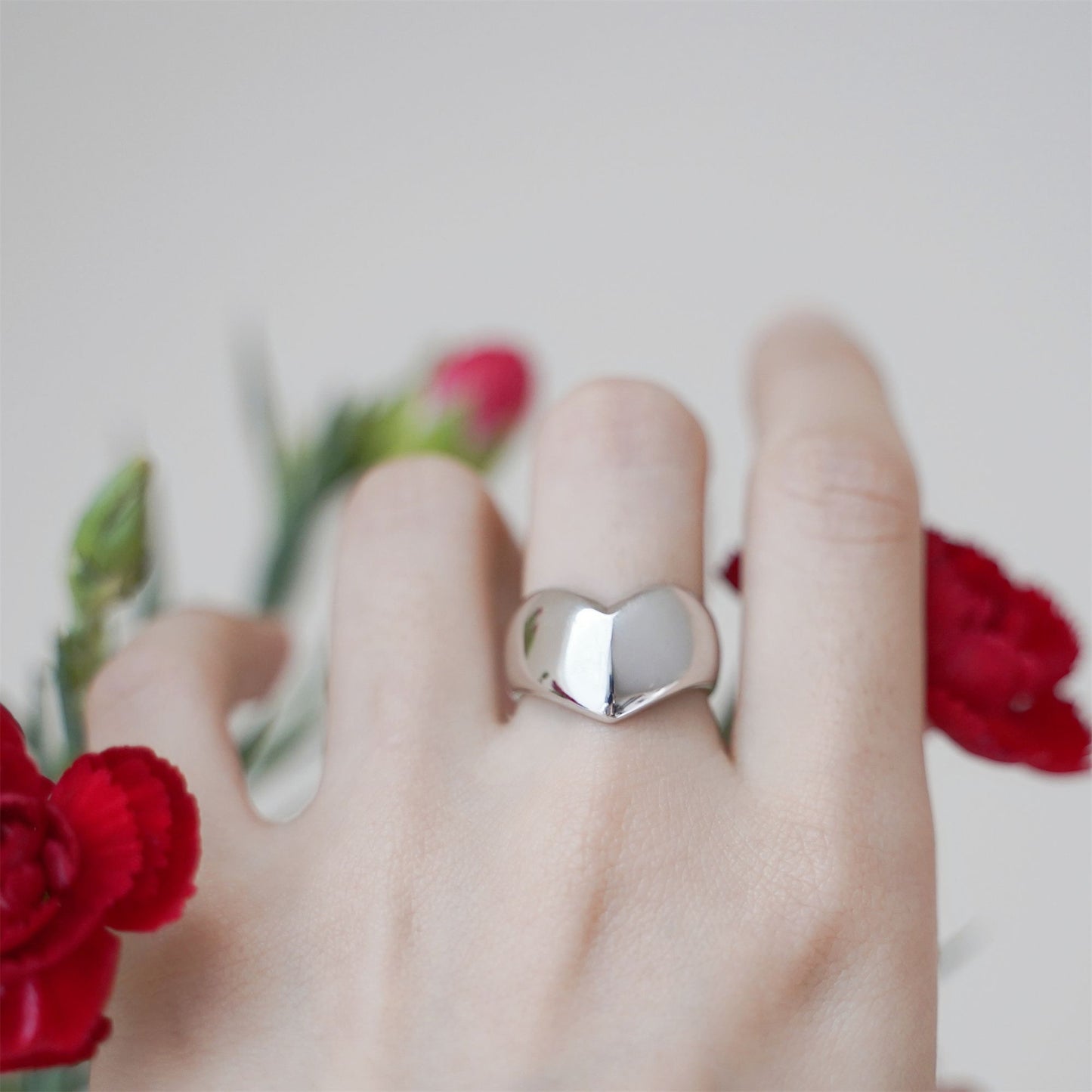 Sterling Silver Chunky Bent Dome Love Heart Wishbone Open Band Ring with UK Hallmarks - sugarkittenlondon