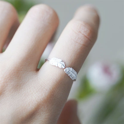 Sterling Silver Double Feather Angel Finger Wing Pair Open Band Ring L - N - sugarkittenlondon