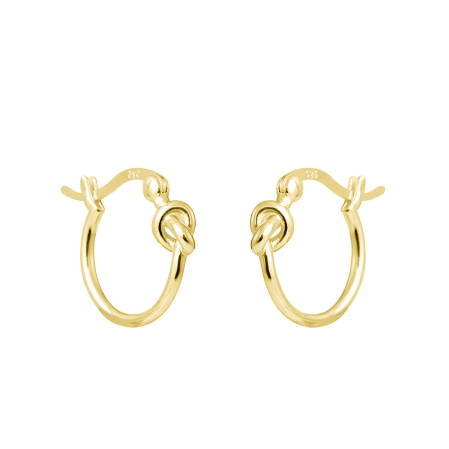 Sterling Silver Creole Hoop Earrings with Gold-plated Love Knot and French Lock - sugarkittenlondon