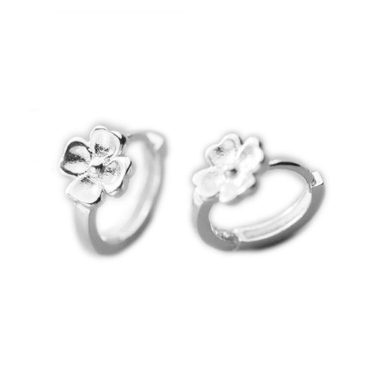 Sterling Silver Clover Flower Shamrock Blossom Huggie 9mm Hoop Earrings