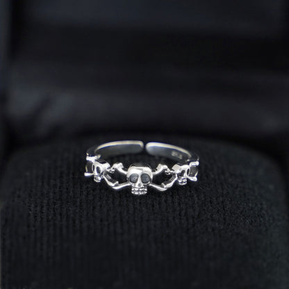 Open Band Sterling Silver Skull Ring for Halloween - sugarkittenlondon