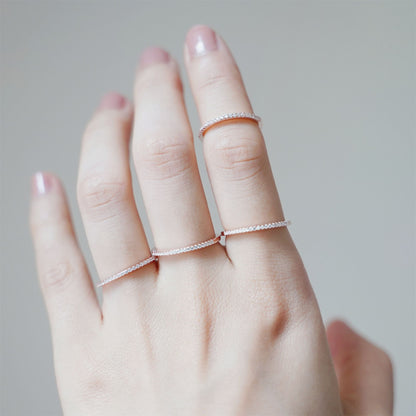 Rose Gold on Sterling Silver Half Eternity 1mm Pave CZ Stacking Ring E - V - sugarkittenlondon