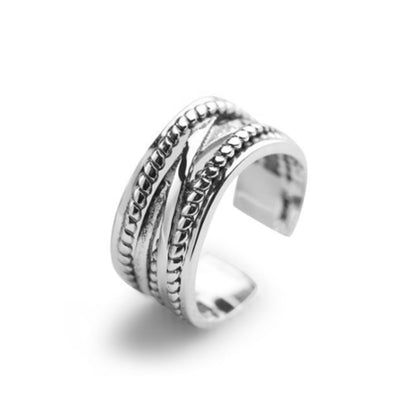 Sterling Silver Oxidized Wide Entwine Entwining Rope Open Band Ring UK N - sugarkittenlondon