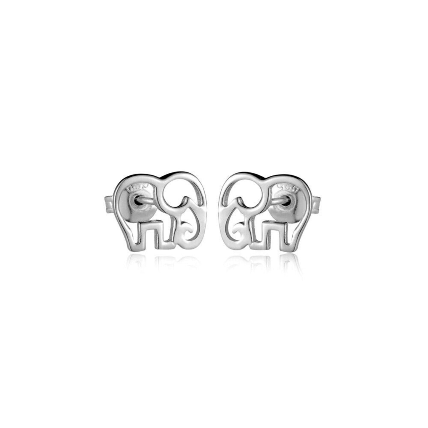 Rhodium on Sterling Silver Hollow Out Elephant Stud Earrings - sugarkittenlondon