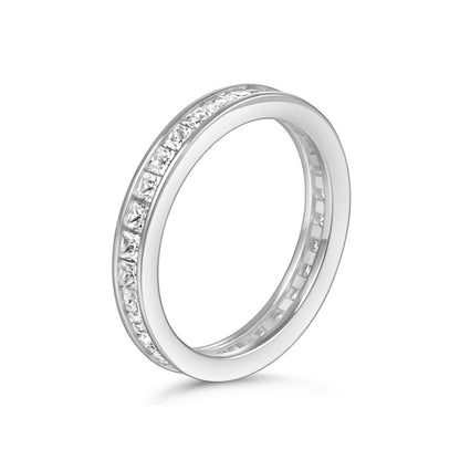 Sterling Silver Full Eternity 2.1mm Channel Set Princess Cut CZ Wedding Ring - sugarkittenlondon