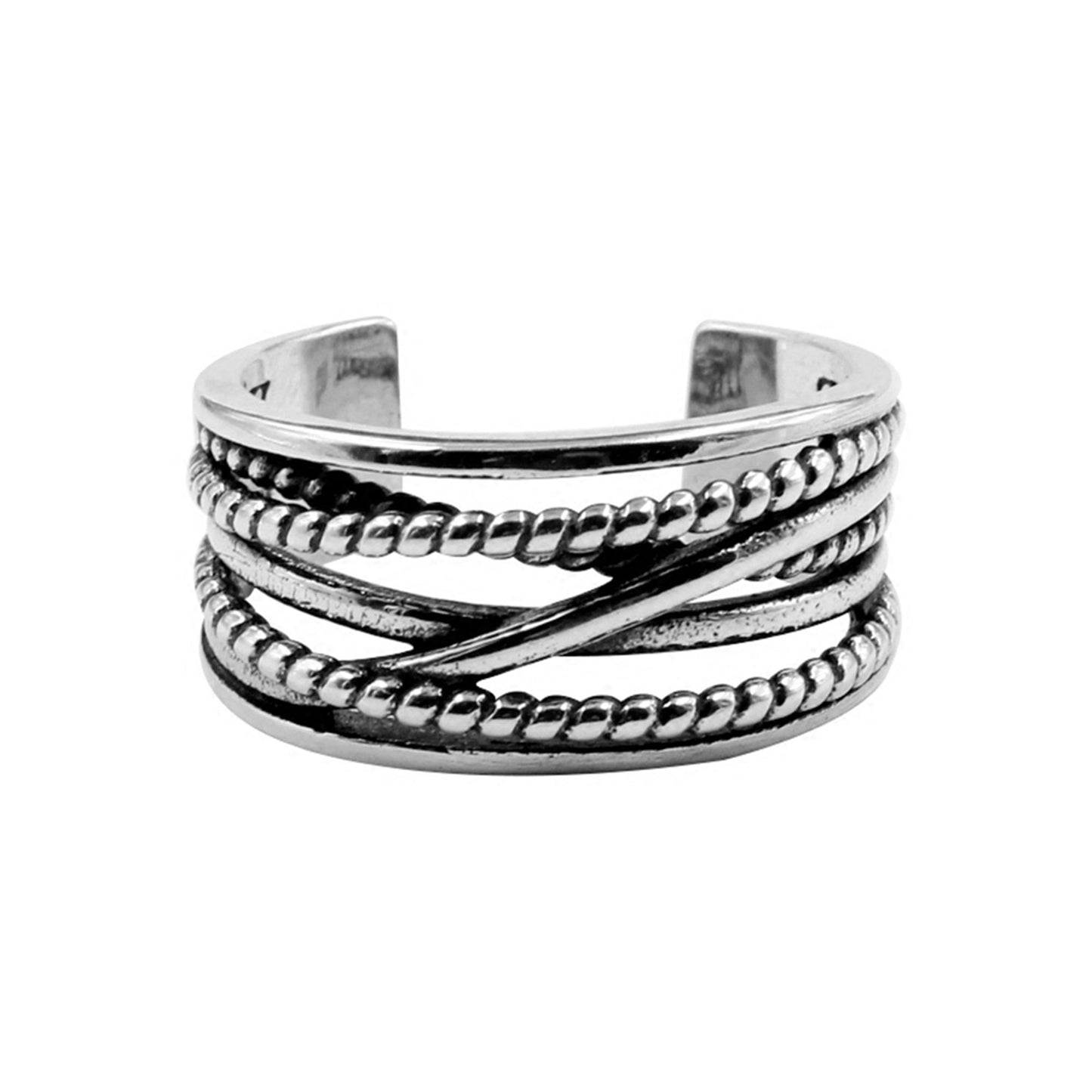 Sterling Silver Oxidized Wide Entwine Entwining Rope Open Band Ring UK N - sugarkittenlondon