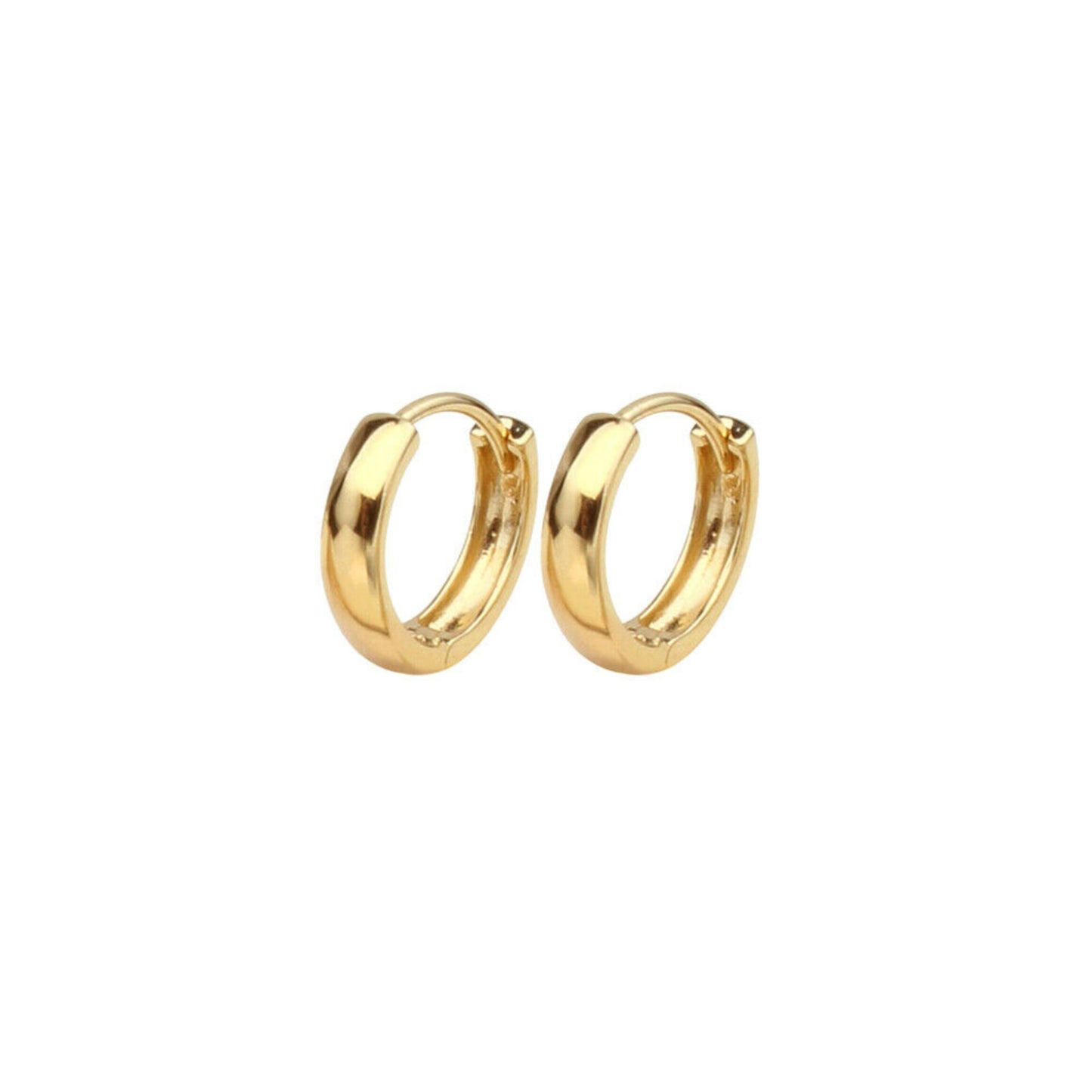 18K Gold Huggie Earrings on Sterling Silver Base, Small 8mm Hoop, 2mm Band, Unisex - sugarkittenlondon