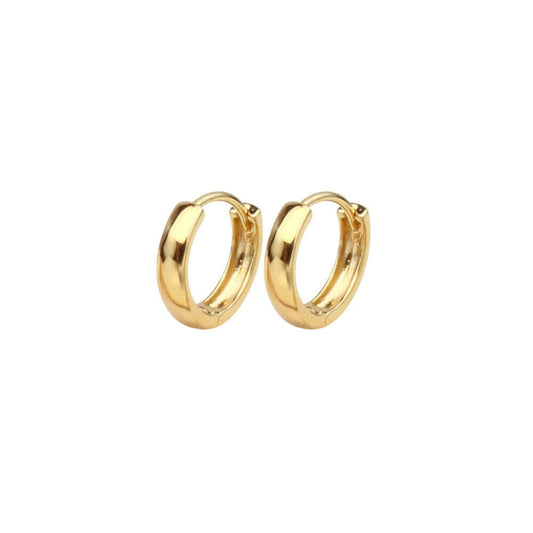 18K Gold Huggie Earrings on Sterling Silver Base, Small 8mm Hoop, 2mm Band, Unisex