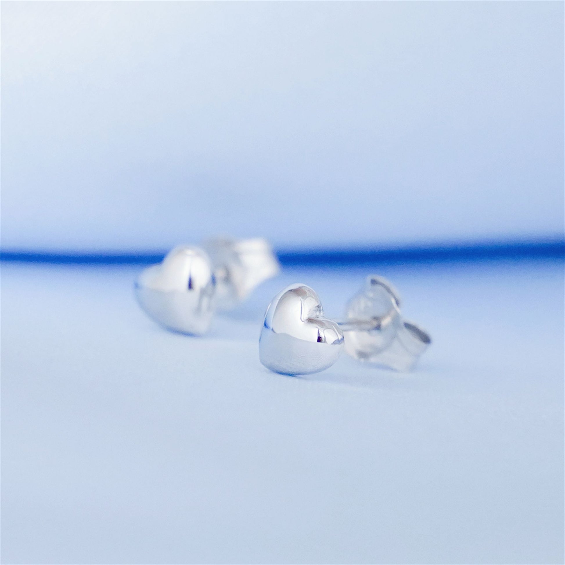 925 Sterling Silver Stud Heart Earrings with Puffy Shiny Finish - sugarkittenlondon