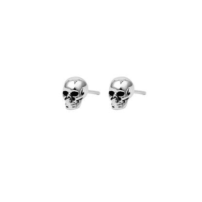 Sterling Silver Oxidized Small Punk Gothic Skull Statement Unisex Stud Earrings - sugarkittenlondon