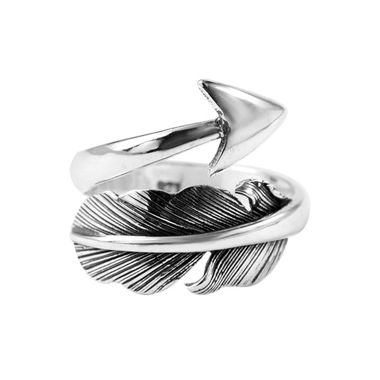 2-Tone Sterling Silver Feather Rings Angel Wing Arrow Ring, Unisex - sugarkittenlondon