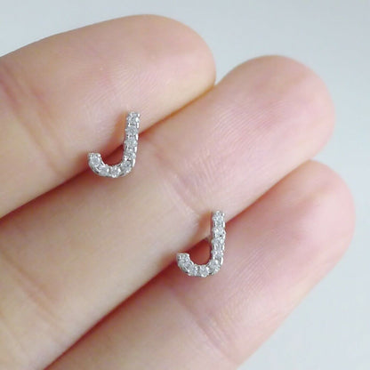 Sterling Silver CZ Alphabet Letter Stud Earrings A-Z - Paved with Cubic Zirconia