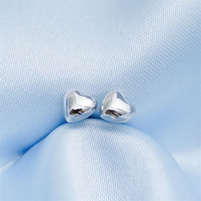 925 Sterling Silver Stud Heart Earrings with Puffy Shiny Finish - sugarkittenlondon