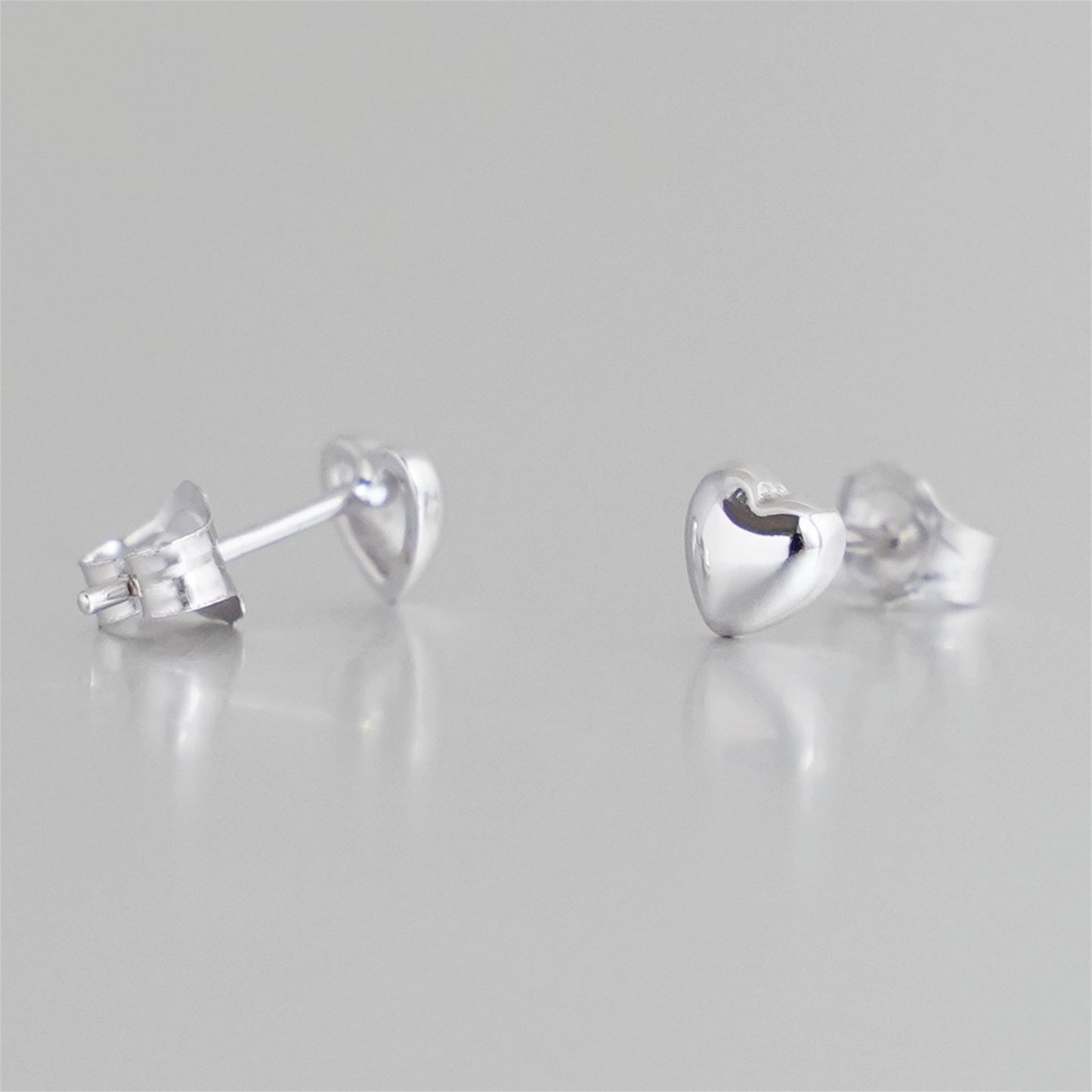 925 Sterling Silver Stud Heart Earrings with Puffy Shiny Finish - sugarkittenlondon