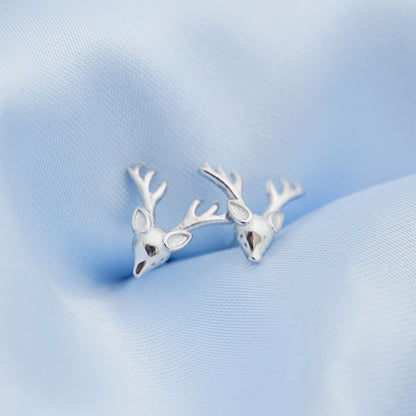 Sterling Silver Shiny Deer Horn Antler Animal Post Stud Earrings - sugarkittenlondon