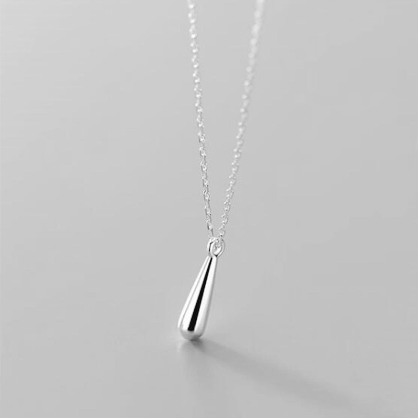 Sterling Silver Water Drop Pendant Necklace - Solid, Shiny, 14mm - sugarkittenlondon