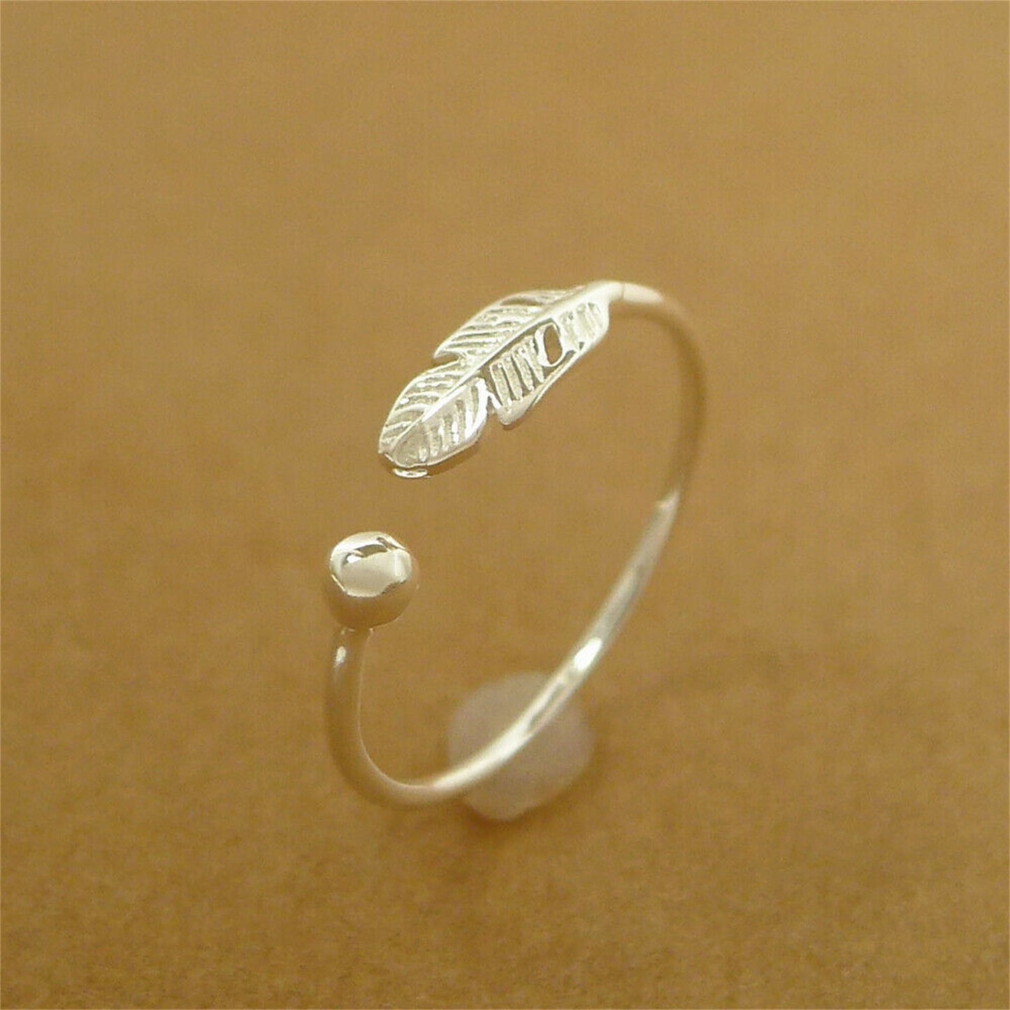 Sterling Silver Feather Angel Finger Bead Ball Open Ring Adjustable - sugarkittenlondon