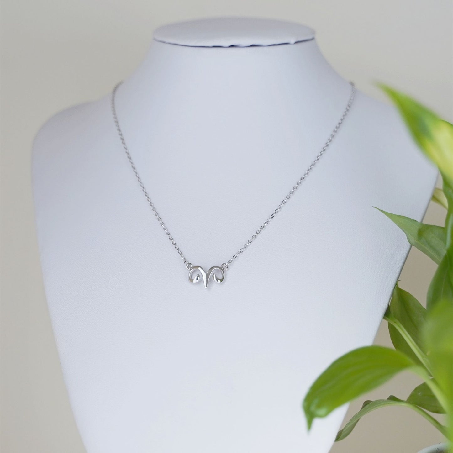 Rhodium on Sterling Silver Shiny Constellation Zodiac Aries Sheep Charm Necklace - sugarkittenlondon