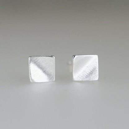 Sterling Silver Brushed Matte 6mm Bent Square Cube Geometry Stud Earrings - sugarkittenlondon