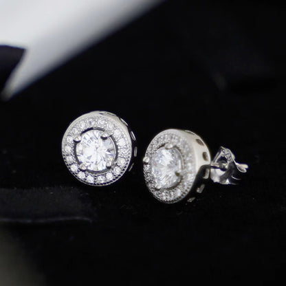 Sterling Silver 10mm Halo Round Stud Earrings with Sparkling Cubic Zirconia