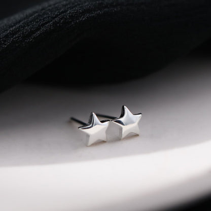 Sterling Silver 6mm Star Polished Shine Bright Stud Earrings Boxed - sugarkittenlondon