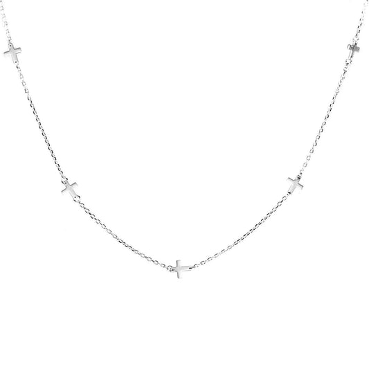 Sterling Silver Mini Horizontal Sideways Multi Cross Charms Necklace - sugarkittenlondon