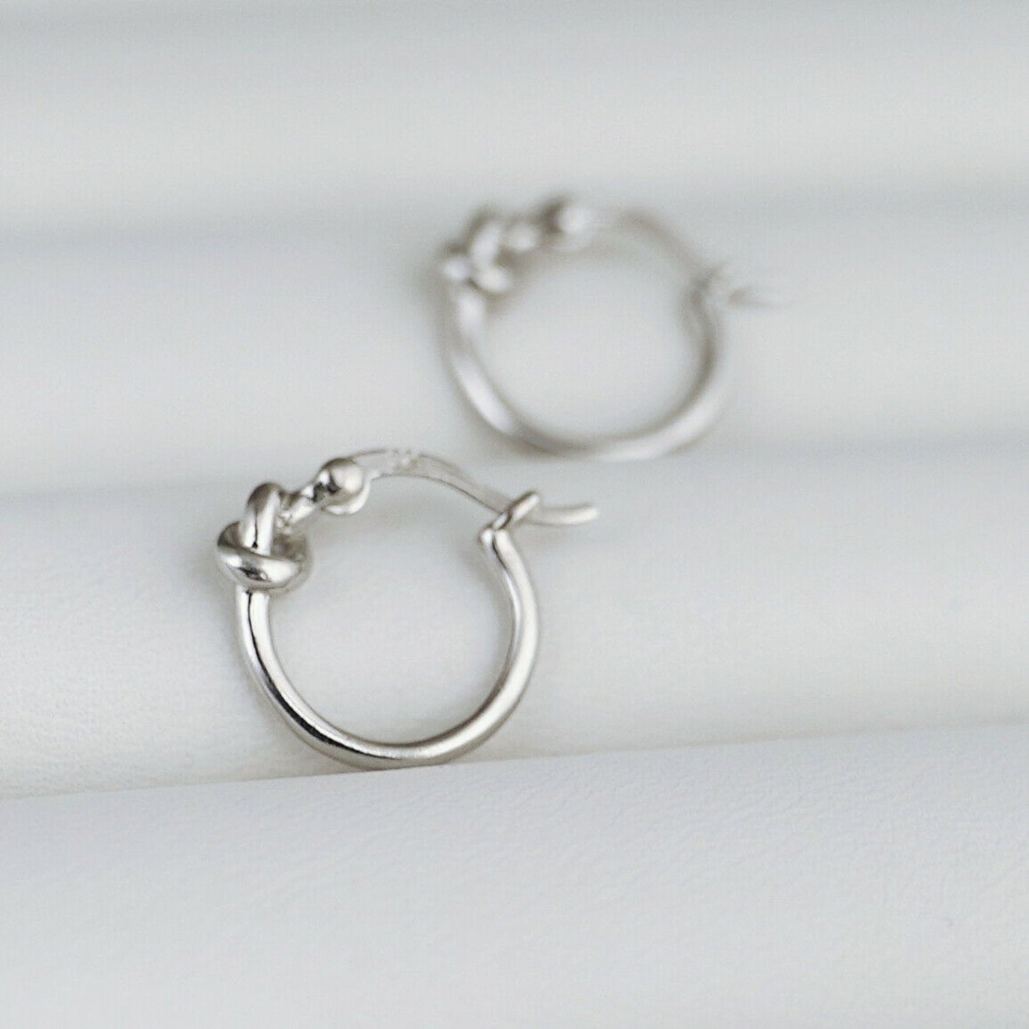 925 Sterling Silver Creole Hoop Earrings with Love Knot Drop and Sleeper Back - sugarkittenlondon