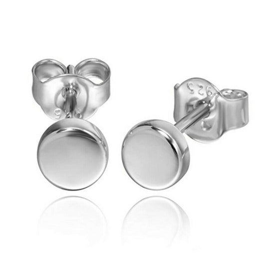 925 Sterling Silver Small Flat Dot Disc Plain 4.5mm Round Stud Earrings in 3 Tones - sugarkittenlondon