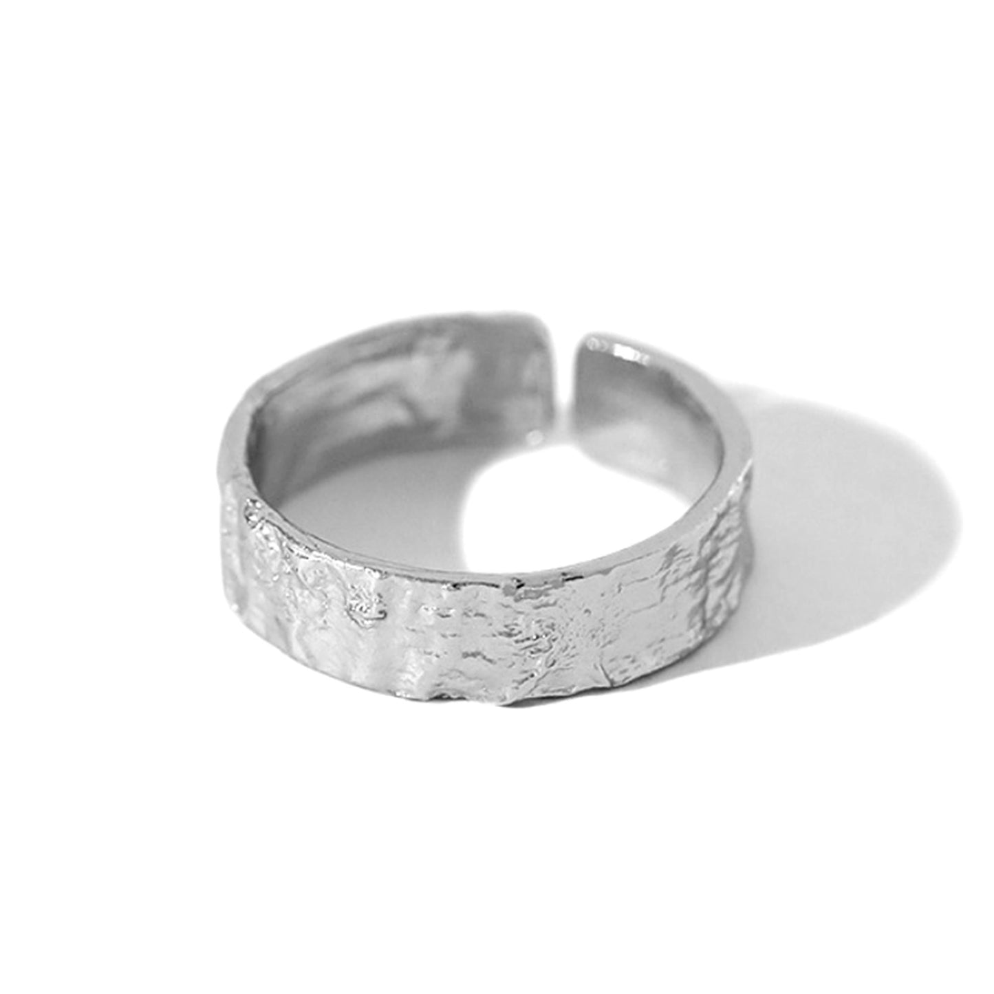 Sterling Silver Hammered Foil Textured Shiny 5mm Width Open Band Ring Unisex - sugarkittenlondon